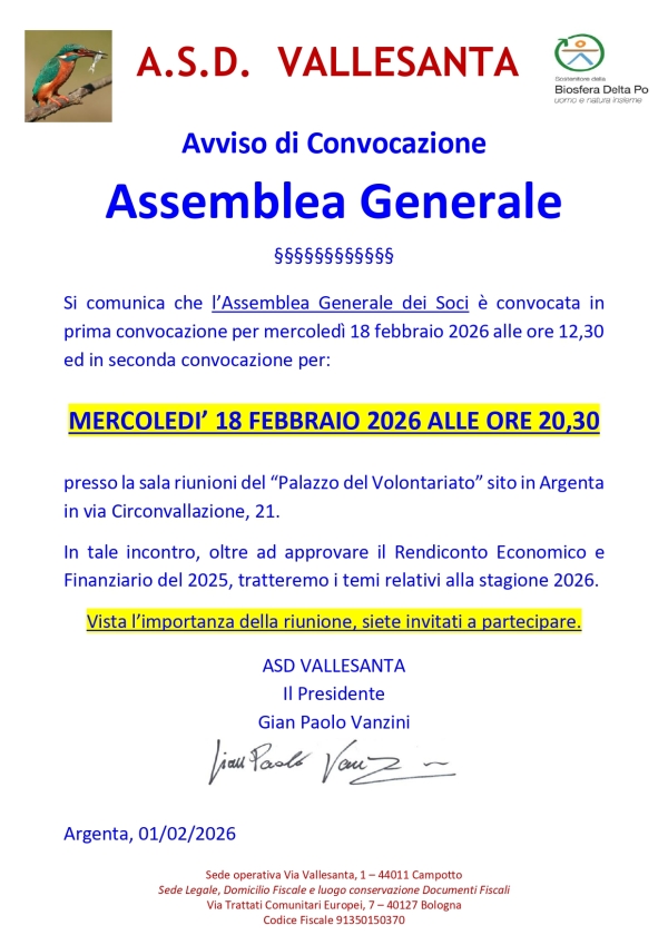 CONVOCAZIONE ASSEMBLEA GENERALE DEI SOCI 2026
